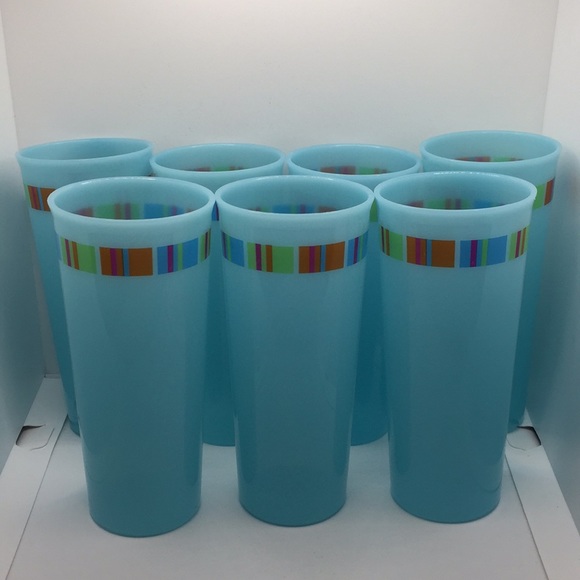 7 Tupperware 5107 Turquoise Blue Vintage Tall Tumblers Drinking Glasses Vintage - Picture 1 of 7